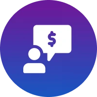 Person with dollar sign speech bubble